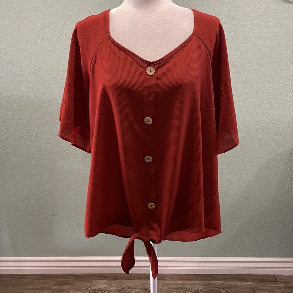 Tie Knot Burn orange Plus Blouse size 1x